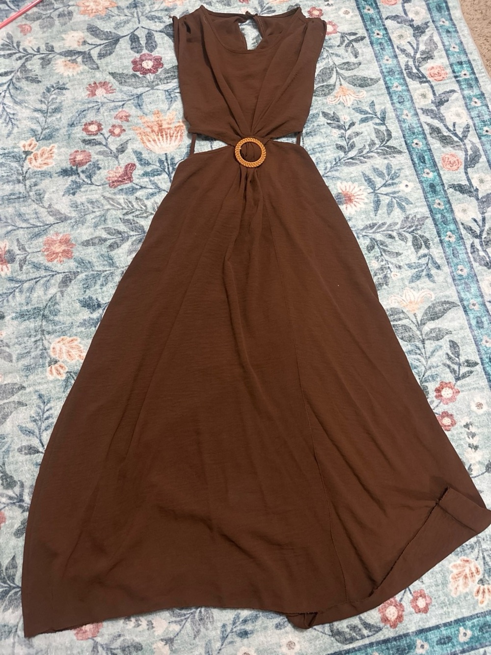Brown Sleeveless Maxi Dress with Ring Detail